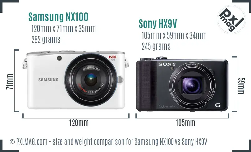 Samsung NX100 vs Sony HX9V size comparison