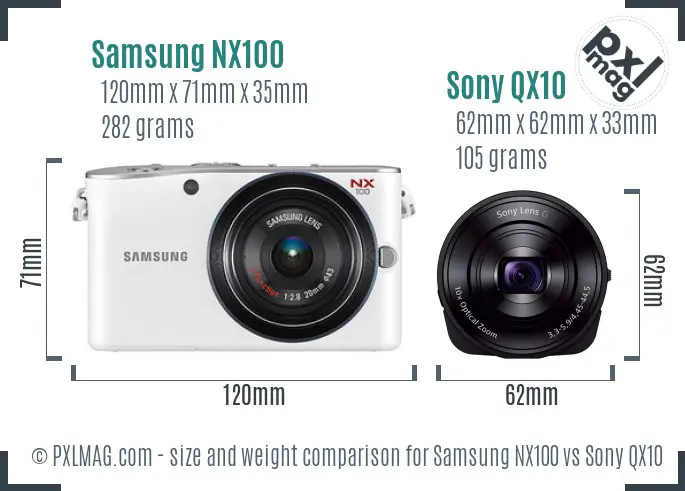 Samsung NX100 vs Sony QX10 size comparison Samsung NX100 vs Sony QX10 size comparison