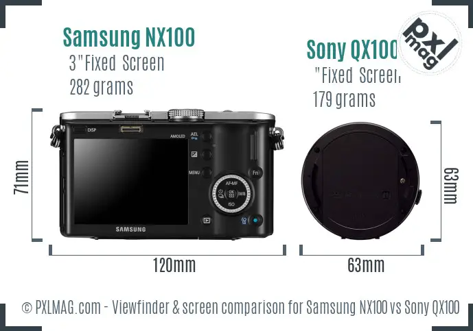 Samsung NX100 vs Sony QX100 Screen and Viewfinder comparison