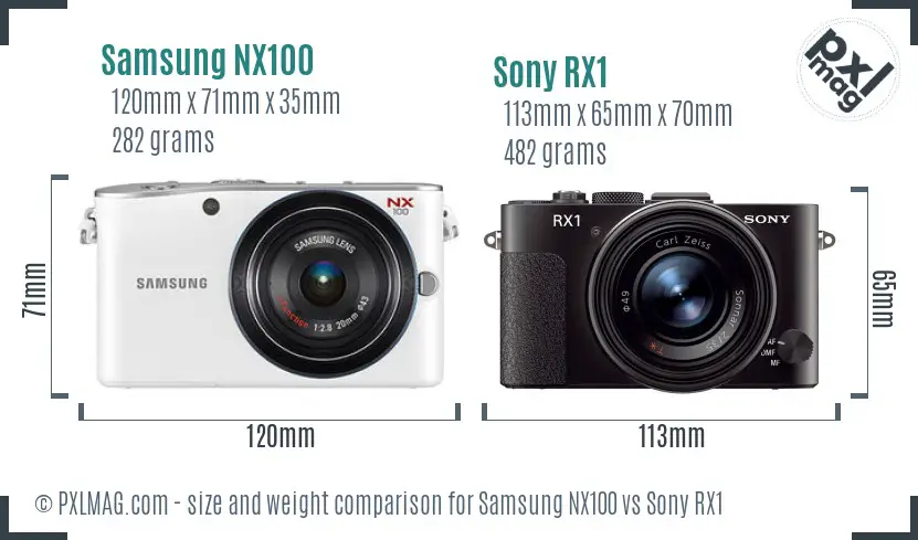 Samsung NX100 vs Sony RX1 size comparison