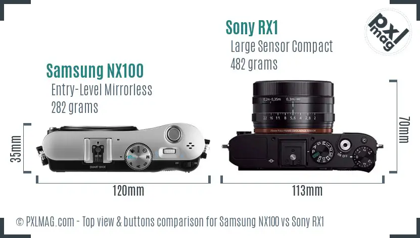 Samsung NX100 vs Sony RX1 top view buttons comparison