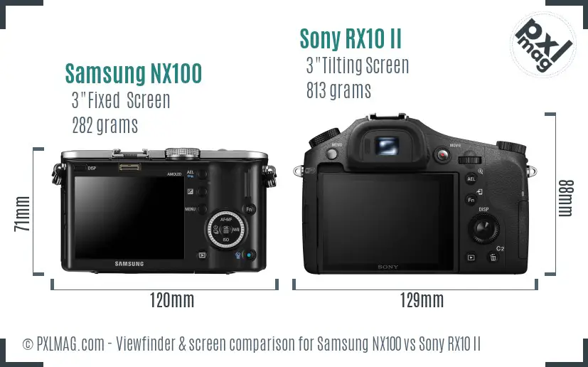 Samsung NX100 vs Sony RX10 II Screen and Viewfinder comparison