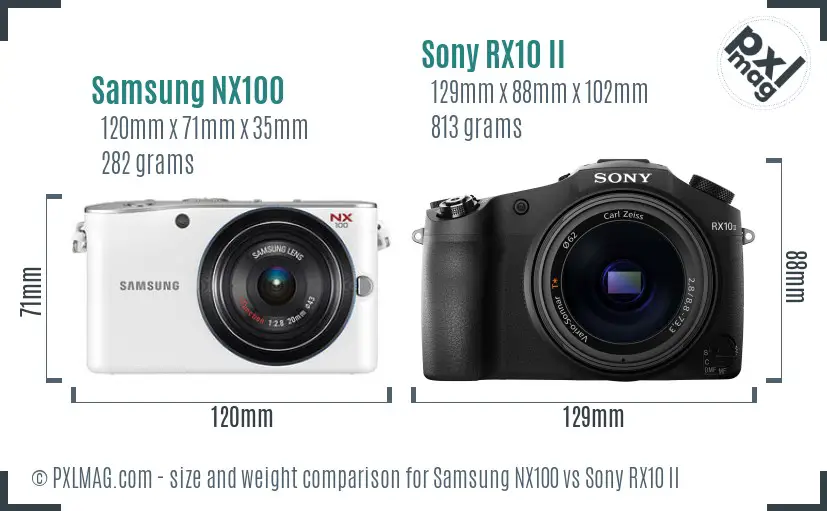 Samsung NX100 vs Sony RX10 II size comparison