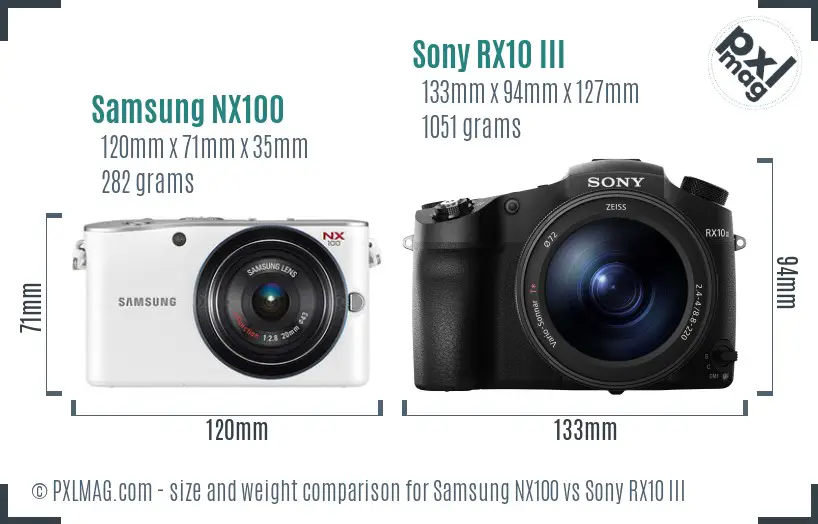Samsung NX100 vs Sony RX10 III size comparison Samsung NX100 vs Sony RX10 III size comparison