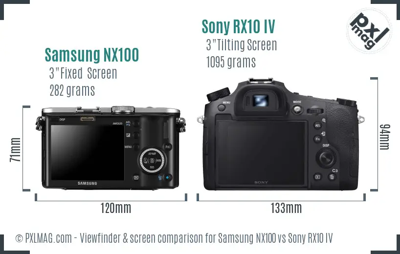 Samsung NX100 vs Sony RX10 IV Screen and Viewfinder comparison
