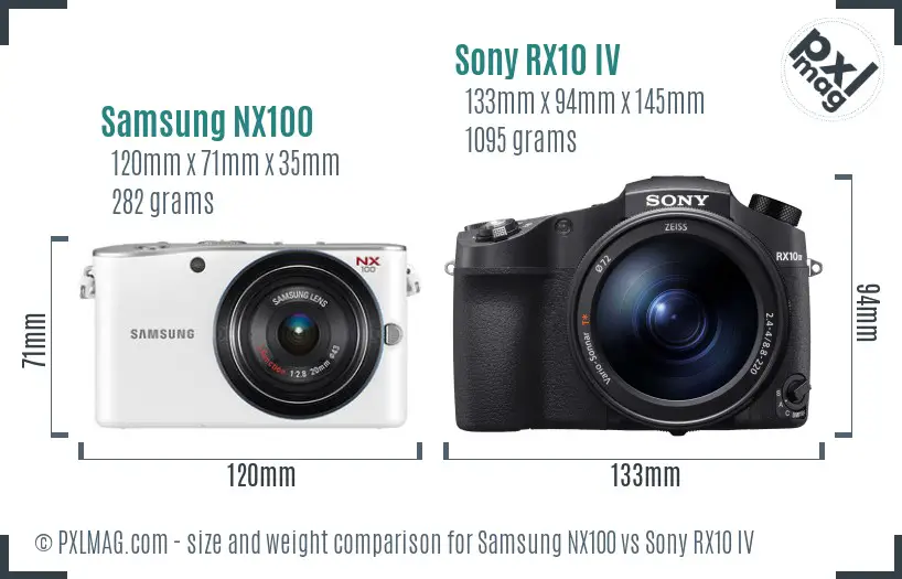 Samsung NX100 vs Sony RX10 IV size comparison