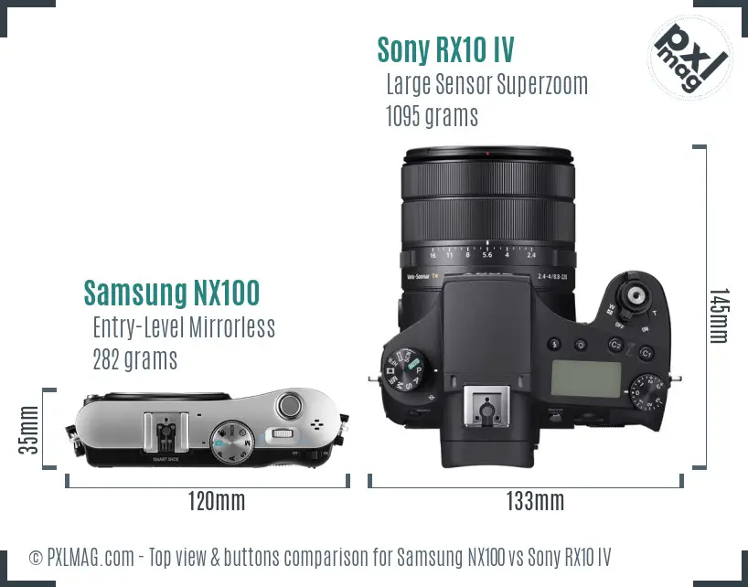 Samsung NX100 vs Sony RX10 IV top view buttons comparison