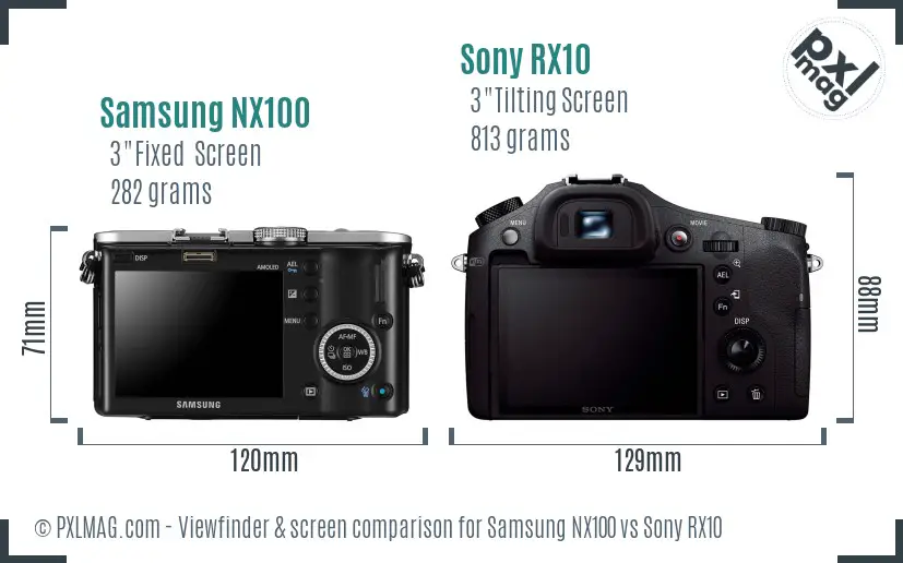 Samsung NX100 vs Sony RX10 Screen and Viewfinder comparison