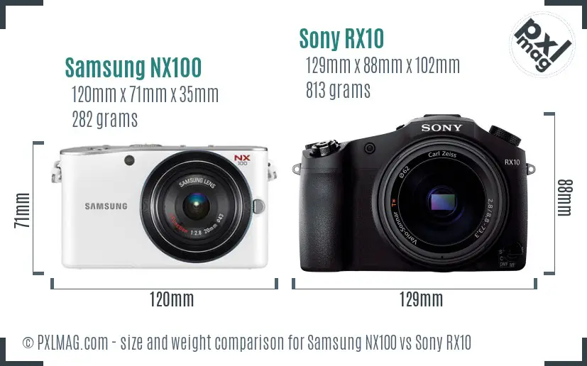 Samsung NX100 vs Sony RX10 size comparison