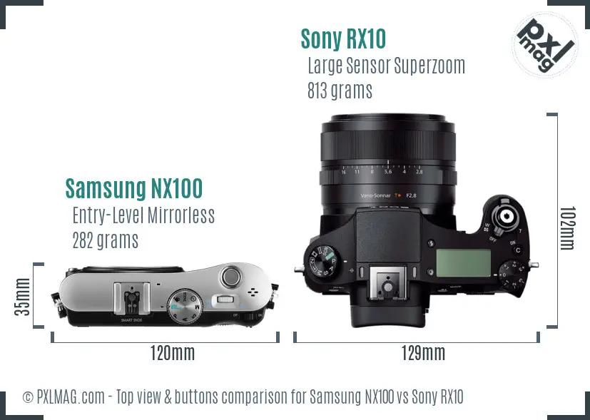 Samsung NX100 vs Sony RX10 top view buttons comparison