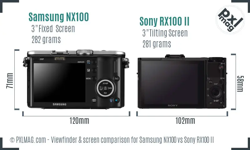 Samsung NX100 vs Sony RX100 II Screen and Viewfinder comparison