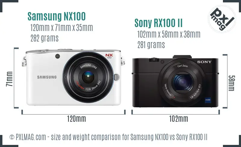 Samsung NX100 vs Sony RX100 II size comparison
