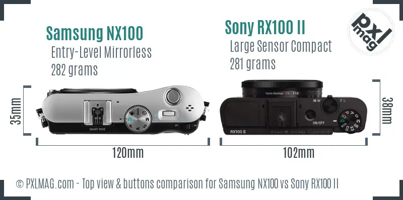 Samsung NX100 vs Sony RX100 II top view buttons comparison