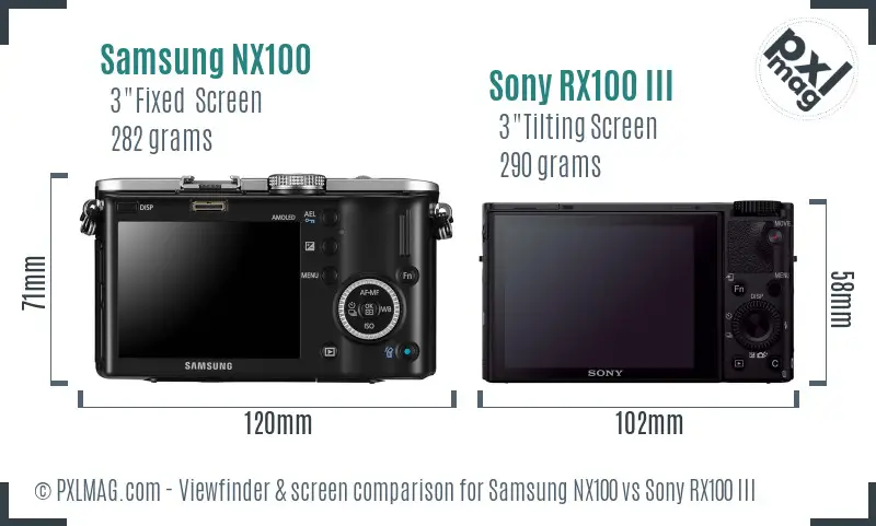 Samsung NX100 vs Sony RX100 III Screen and Viewfinder comparison
