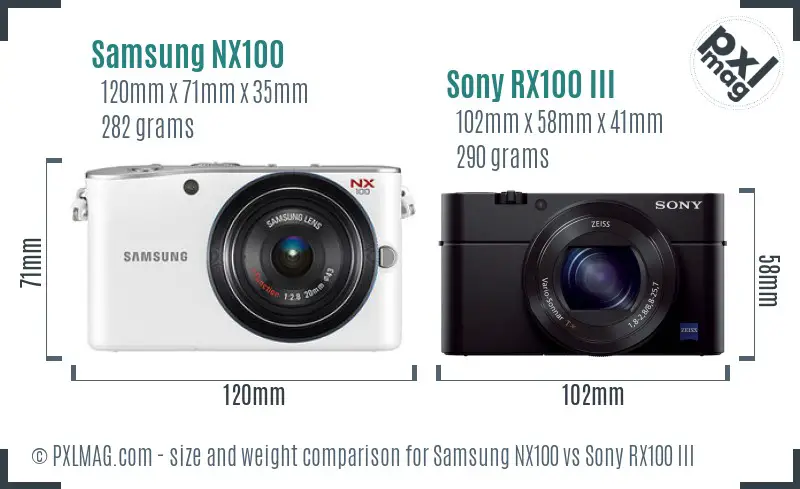 Samsung NX100 vs Sony RX100 III size comparison