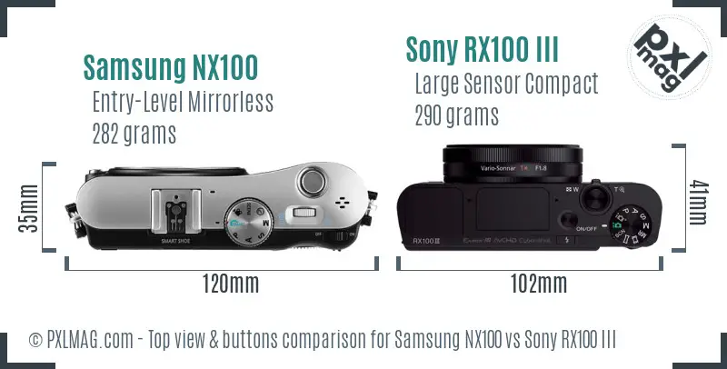 Samsung NX100 vs Sony RX100 III top view buttons comparison