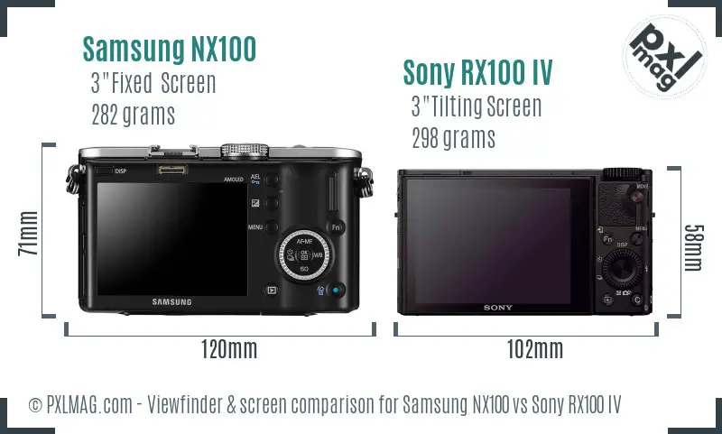 Samsung NX100 vs Sony RX100 IV Screen and Viewfinder comparison