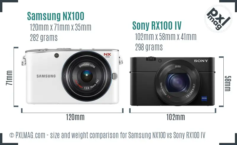 Samsung NX100 vs Sony RX100 IV size comparison