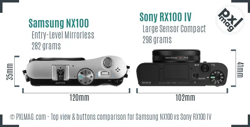 Samsung NX100 vs Sony RX100 IV top view buttons comparison