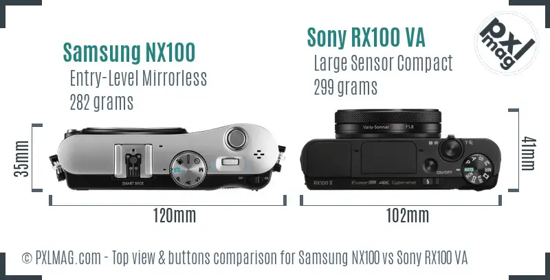 Samsung NX100 vs Sony RX100 VA top view buttons comparison