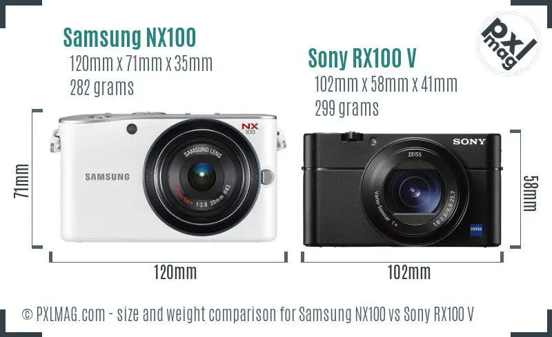 Samsung NX100 vs Sony RX100 V size comparison