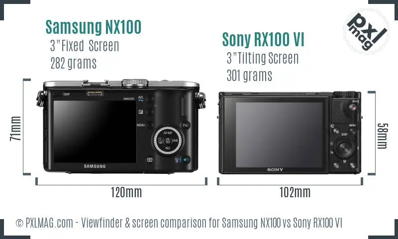 Samsung NX100 vs Sony RX100 VI Screen and Viewfinder comparison