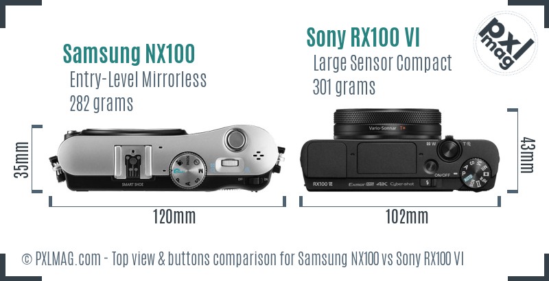Samsung NX100 vs Sony RX100 VI top view buttons comparison