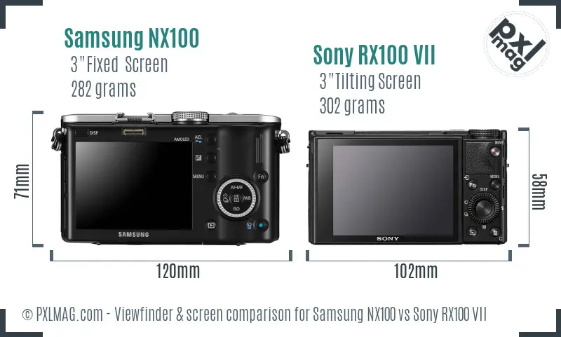 Samsung NX100 vs Sony RX100 VII Screen and Viewfinder comparison