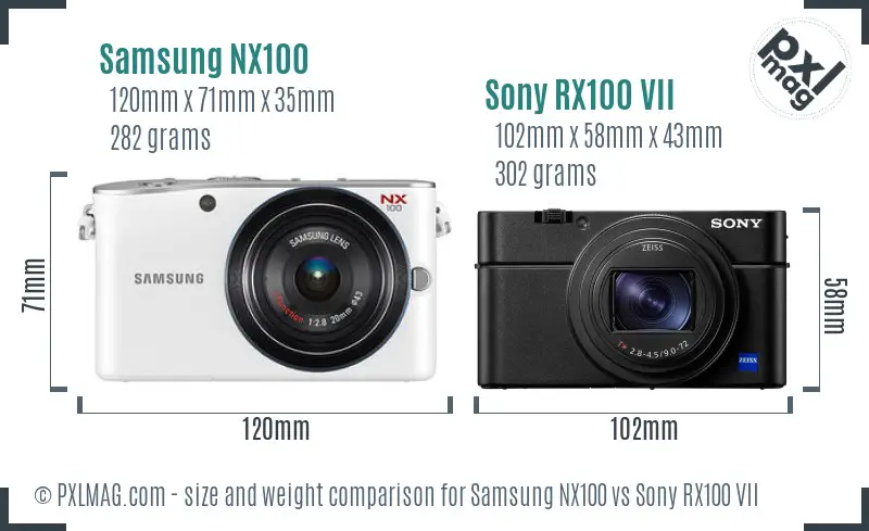 Samsung NX100 vs Sony RX100 VII size comparison