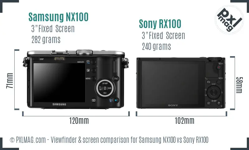 Samsung NX100 vs Sony RX100 Screen and Viewfinder comparison