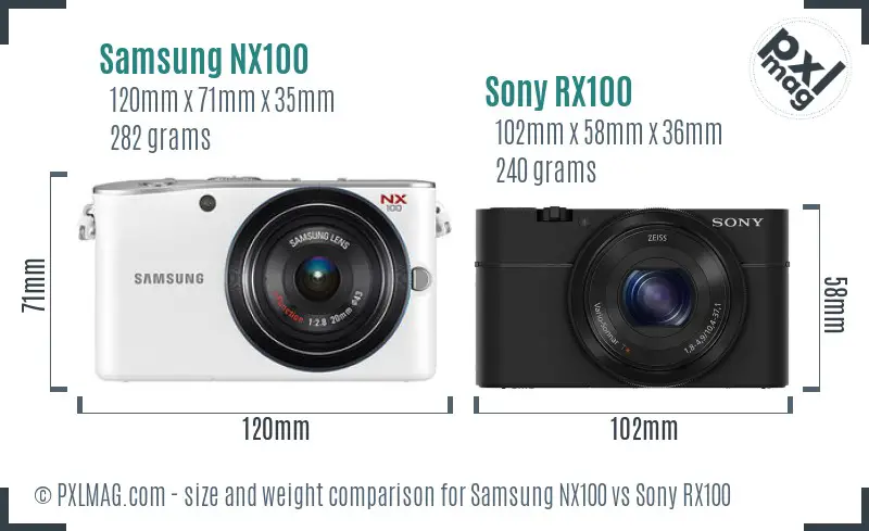 Samsung NX100 vs Sony RX100 size comparison