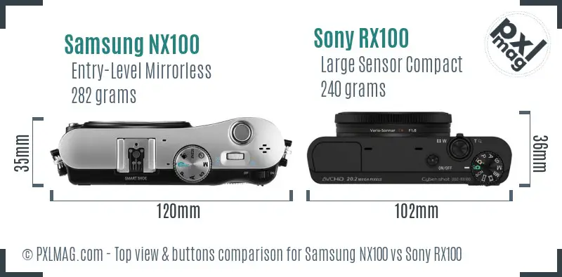 Samsung NX100 vs Sony RX100 top view buttons comparison