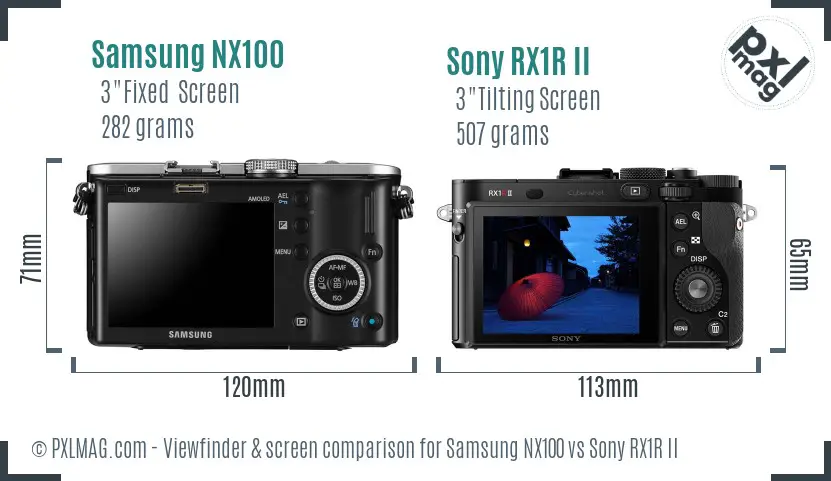 Samsung NX100 vs Sony RX1R II Screen and Viewfinder comparison