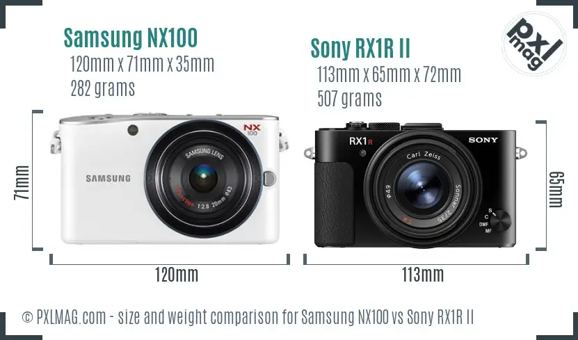 Samsung NX100 vs Sony RX1R II size comparison