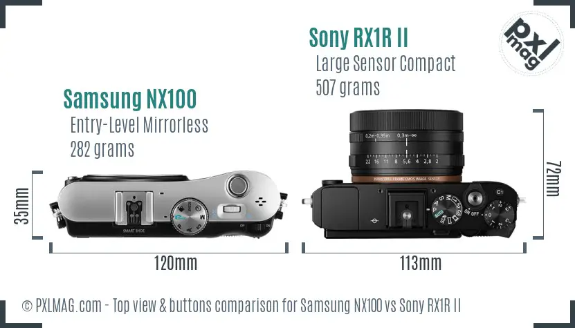 Samsung NX100 vs Sony RX1R II top view buttons comparison