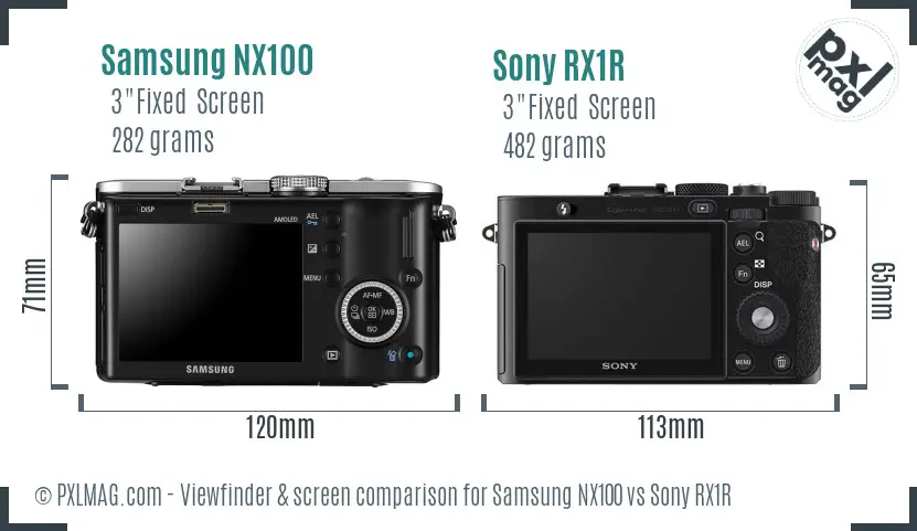 Samsung NX100 vs Sony RX1R Screen and Viewfinder comparison