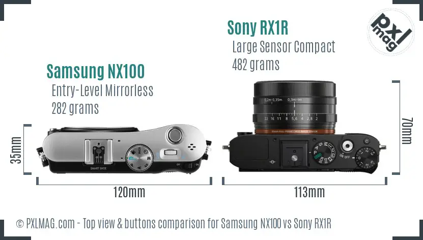 Samsung NX100 vs Sony RX1R top view buttons comparison