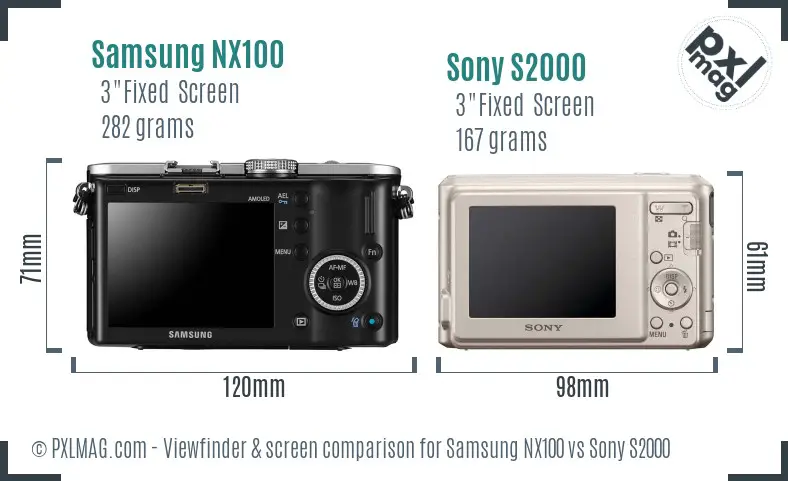 Samsung NX100 vs Sony S2000 Screen and Viewfinder comparison
