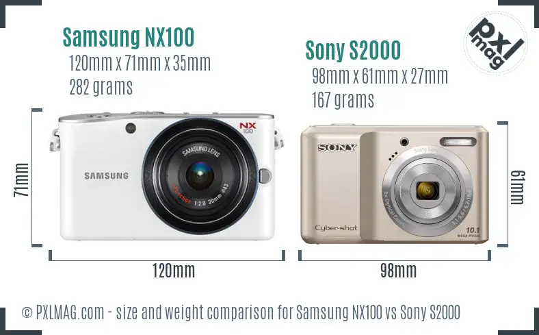 Samsung NX100 vs Sony S2000 size comparison