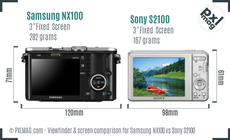 Samsung NX100 vs Sony S2100 Screen and Viewfinder comparison