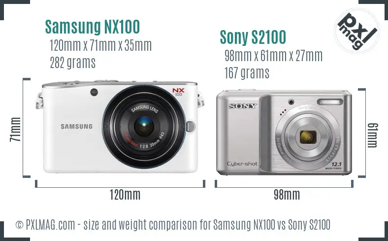 Samsung NX100 vs Sony S2100 size comparison