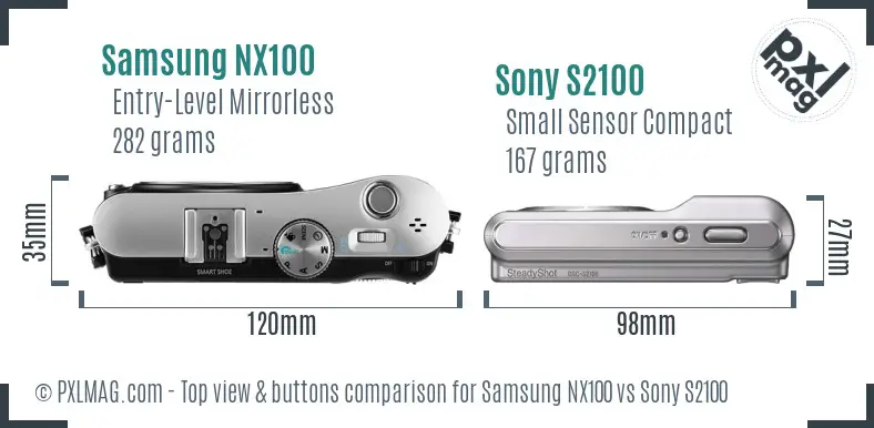 Samsung NX100 vs Sony S2100 top view buttons comparison