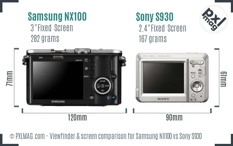 Samsung NX100 vs Sony S930 Screen and Viewfinder comparison