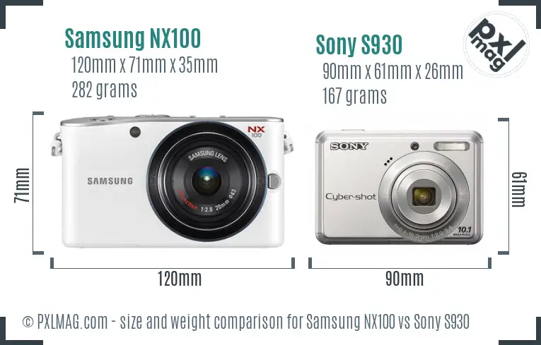 Samsung NX100 vs Sony S930 size comparison