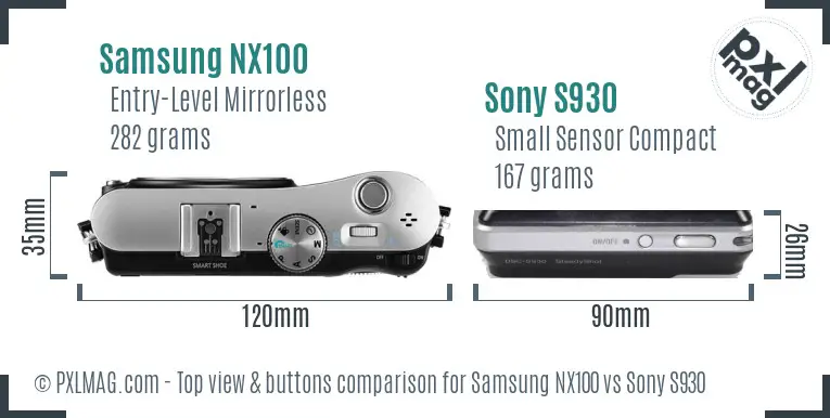 Samsung NX100 vs Sony S930 top view buttons comparison
