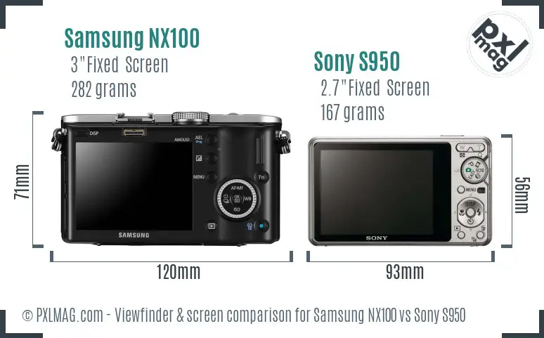 Samsung NX100 vs Sony S950 Screen and Viewfinder comparison