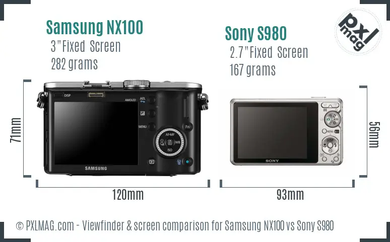 Samsung NX100 vs Sony S980 Screen and Viewfinder comparison