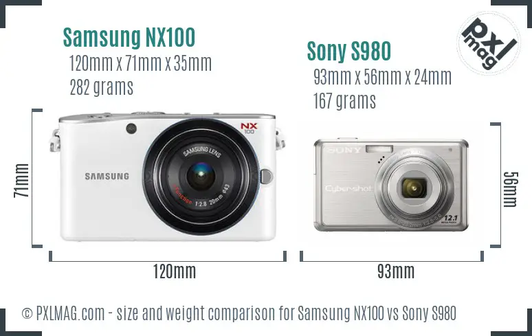 Samsung NX100 vs Sony S980 size comparison