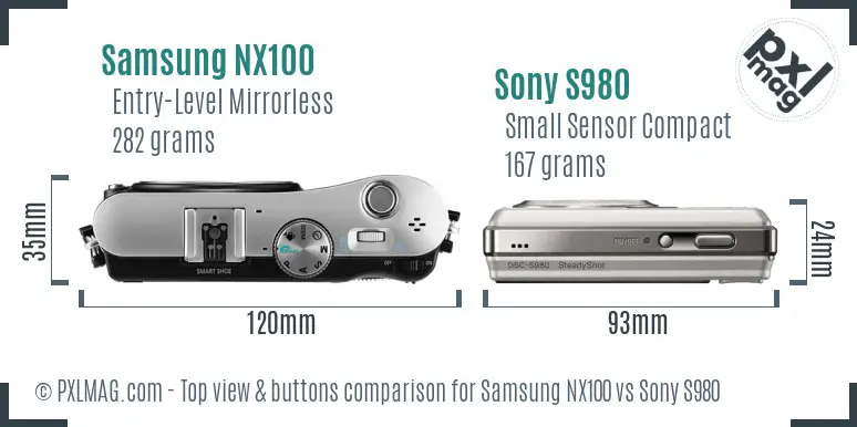 Samsung NX100 vs Sony S980 top view buttons comparison