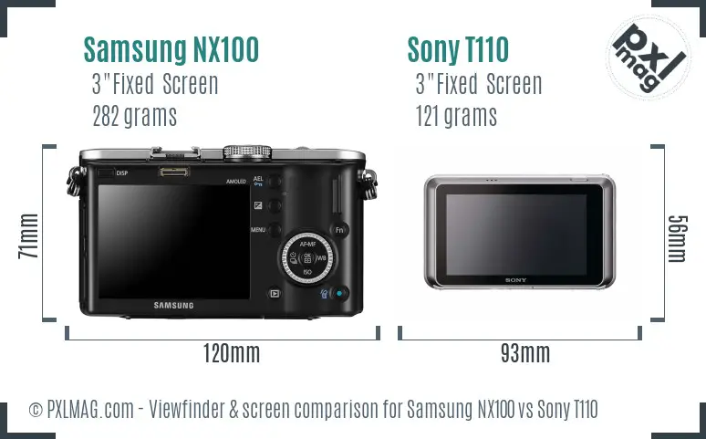 Samsung NX100 vs Sony T110 Screen and Viewfinder comparison